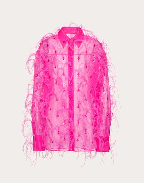 Valentino - Chemisier Brodé En Organza - Pink Pp - Femme - Chemises Et Tops