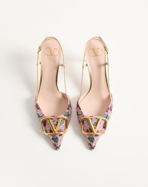 Valentino Garavani - Zapato Vlogo Signature Con Tira Trasera, Bordado Cherryfic Y Tacón De 80 mm - Multicolor - Mujer - Salones