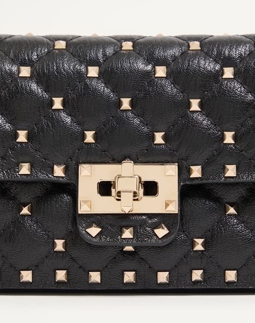 Valentino Garavani - Valentino Garavani Rockstud Spike Medium Shoulder Bag In Kidskin - Black - Woman - Shoulder Bags
