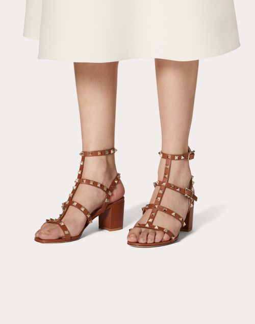 Rockstud Calfskin Ankle Strap Sandal 60 Mm for Woman in Black US