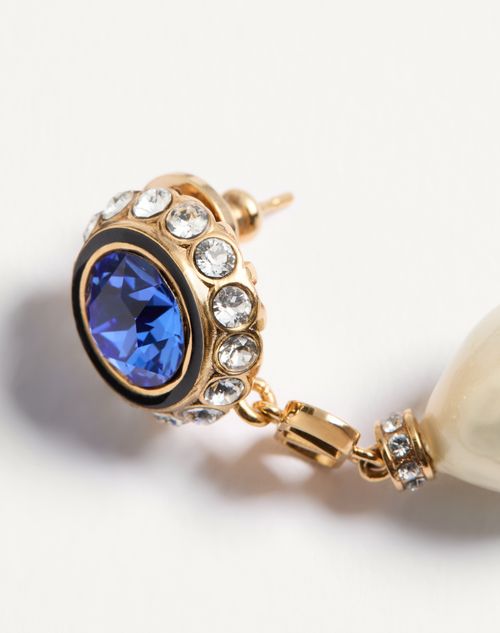 Valentino Garavani - Vlogo Signature Earrings In Metal, Enamel, Pearls And Crystals - Gold/cream - Woman - Jewelry