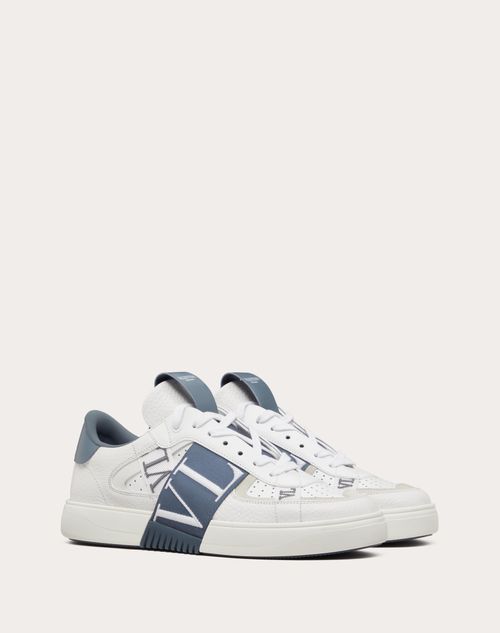 Valentino Garavani - Vl7n Low-top Calfskin And Fabric Sneaker With Bands - White/blue - Man - Trainers