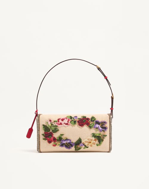 Valentino Garavani - Valentino Garavani Devain Embroidered Small Shoulder Bag - Natural/multicolor - Woman - Shoulder Bags