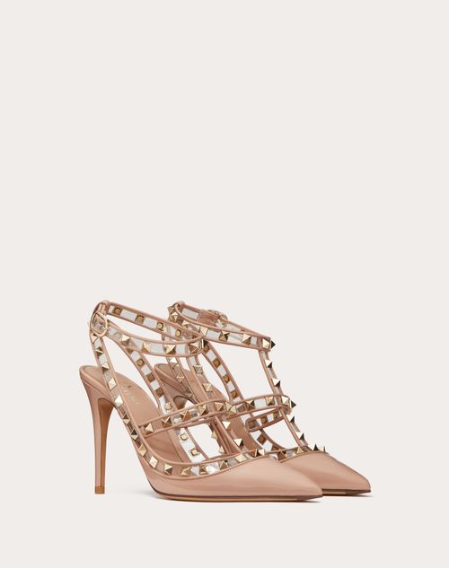 Valentino Garavani - Rockstud Pumps In Patent Leather And Polymeric Material With Straps 100mm - Rose Cannelle - Woman - Shoes
