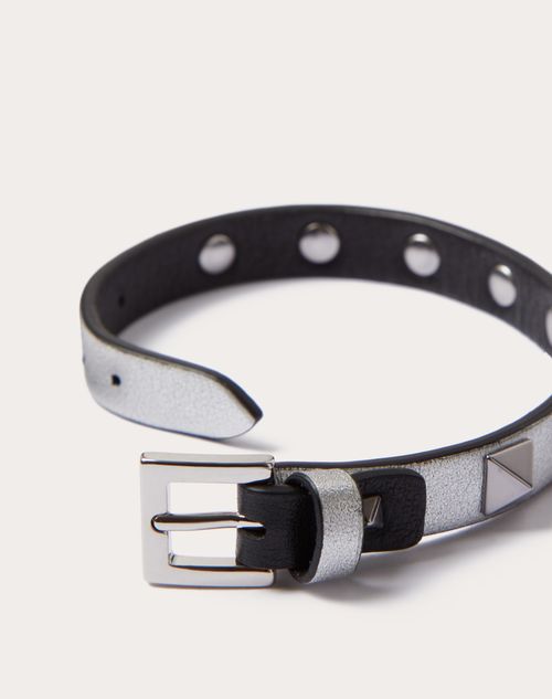 LEATHER STUD BRACELET SILVER METALLIC W/SILVER LEATHER STUD BRACELET SILVER METALLIC W/SILVER