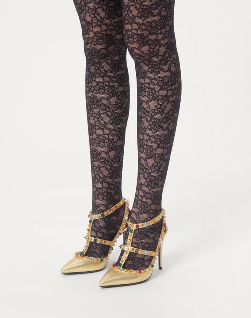Valentino Garavani - Rockstud Décolleté In Laminated Nappa With Cabochon And Crystals 100mm - Antique Brass/multicolour - Woman - Rockstud Pumps - Shoes