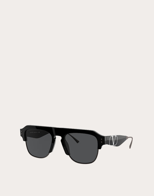 Valentino - Squared Acetate Frame With Vlogo Signature - Black/gray - Man - Eyewear