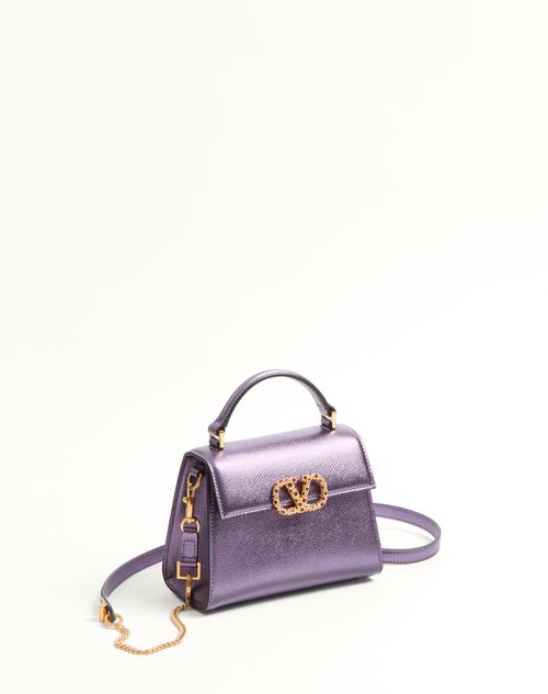 Valentino Garavani - Minibolso De Mano Valentino Garavani Vsling De Cuero De Becerro Graneado Y Laminado Y Logotipo De Joyería - Violet - Mujer - Vsling - Bags