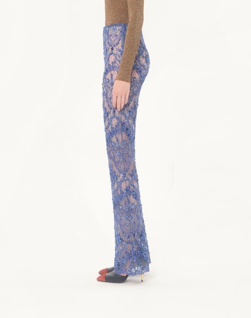Valentino - Embroidered Lace Trousers - Blue - Woman - Trousers And Shorts
