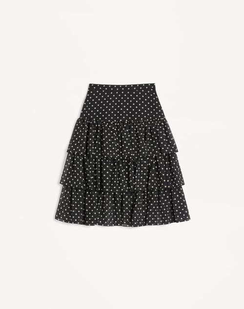 Valentino - Gonna In Light Georgette Stampa Plusdepois - Nero/betulla - Donna - Gonne