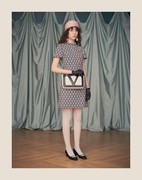 Short Dress In Toute La V Jacquard for Woman in Night/cream Short Dress In Toute La V Jacquard for Woman in Night/cream