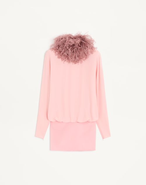 Valentino - Abito Corto In Georgette Con Piume - Rosa - Donna - Abiti
