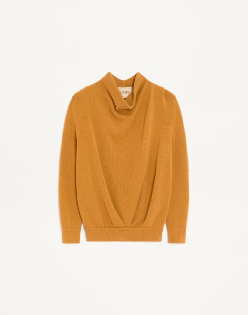 Valentino - Valentino Cashmere Sweater With Draped High Collar - Ochre - Man - Knitwear