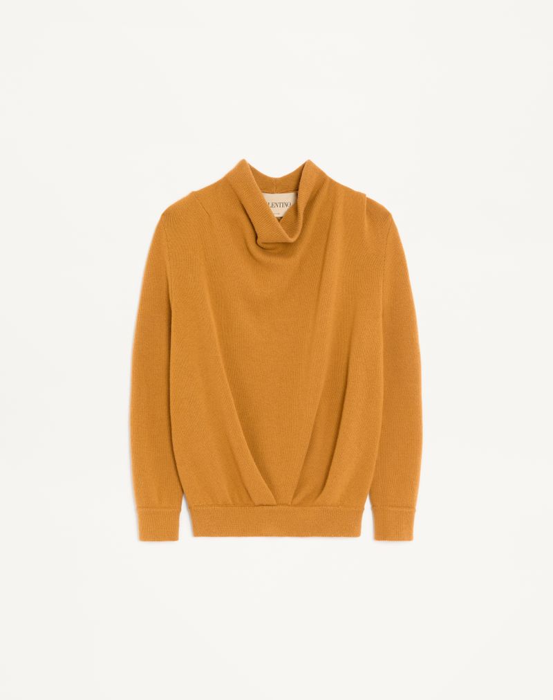 Pull Cachemire Col Montant Drapé Ocre — Valentino