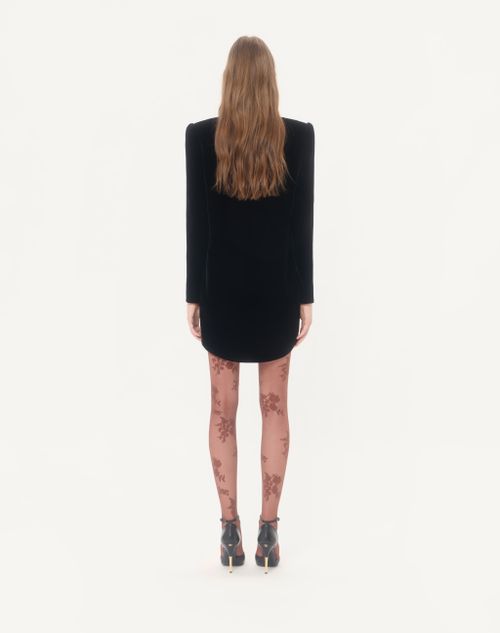 Valentino - Abito Corto In Velluto Con Pizzo - Nero/rosa - Donna - Abiti