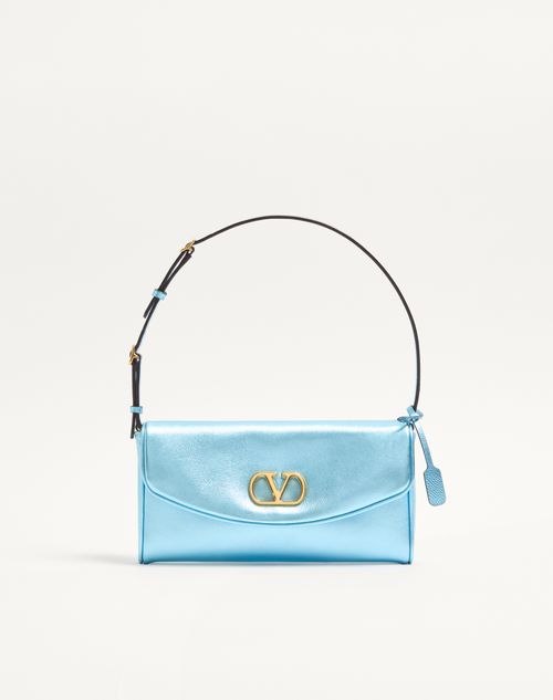 Valentino Garavani - Valentino Garavani Devain Small Shoulder Bag In Laminated Nappa Leather - Azure - Woman - Shoulder Bags
