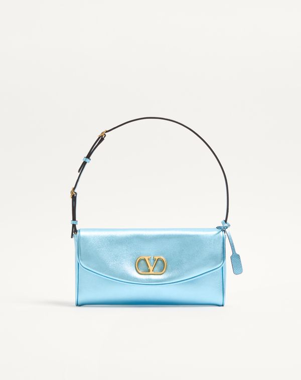 Valentino Garavani  Garavani Devain Small Shoulder Bag In Laminated Nappa Leather Woman Azu In Blue