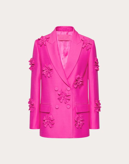 Valentino - Blazer In Crepe Couture Con Ricamo Fiori - Pink Pp - Donna - Giacche E Caban