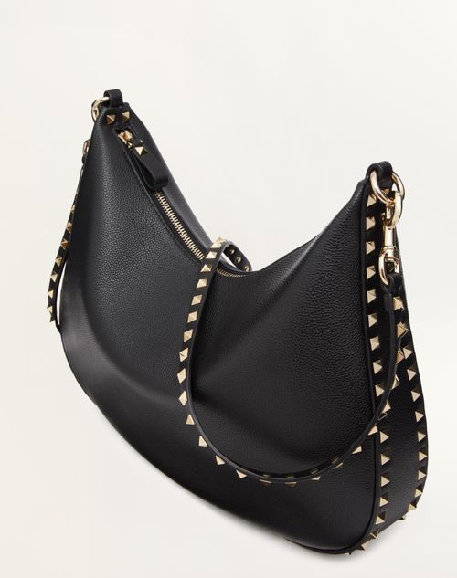 【VALENTINO】ROCKSTUD HOBO BAG IN GRAINY CALFSKIN Rockstud Hobo Bag In Grainy Calfskin for Woman in Black