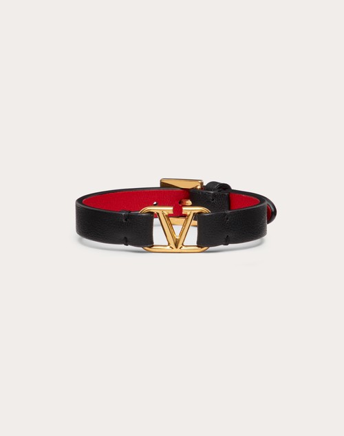 Vロゴ シグネチャー カーフスキン ブレスレット for ウィメンズ インチ ブラック/ピュアレッド | Valentino JP
