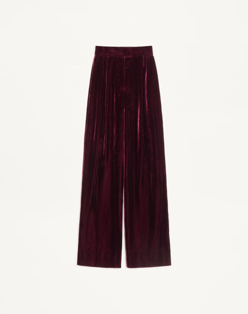 Valentino - Sablé Velvet Trousers - Maroon - Woman - Trousers And Shorts