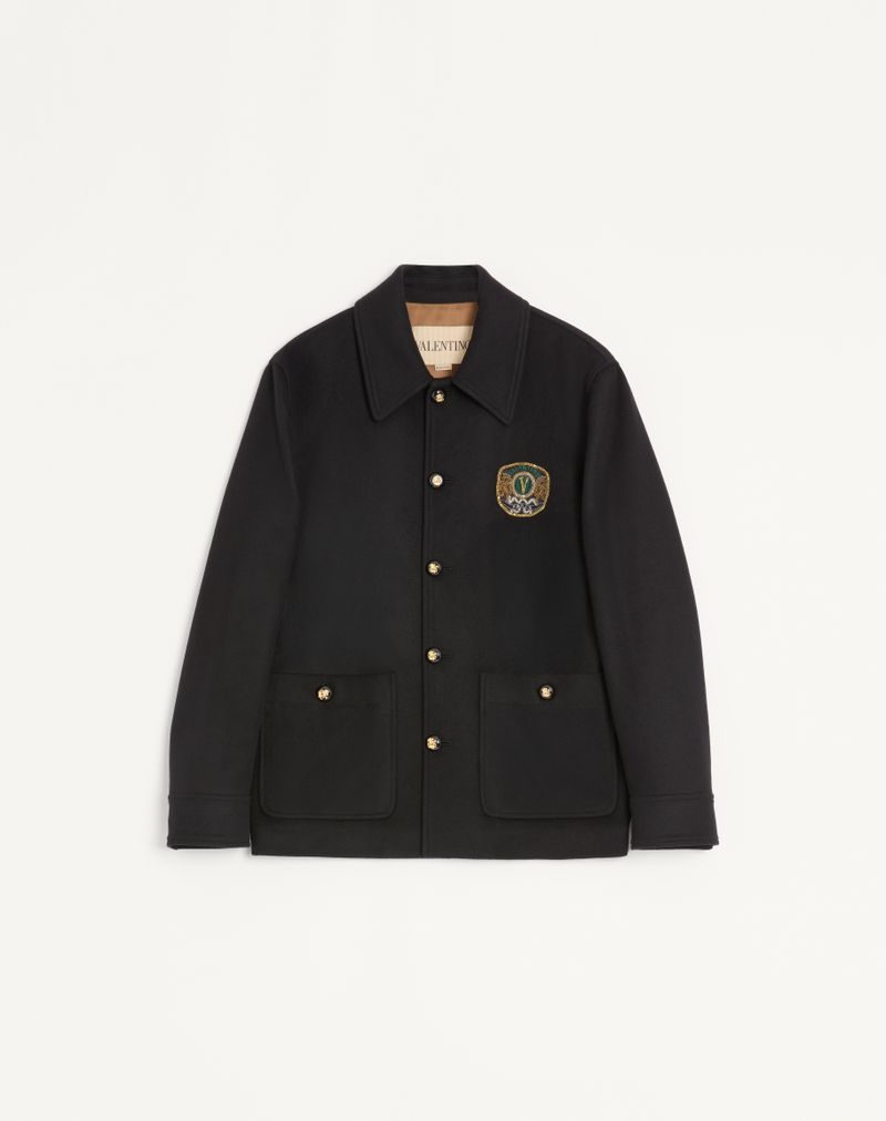 Veste Laine Cachemire Écusson Valentino Brodé Noir — Valentino