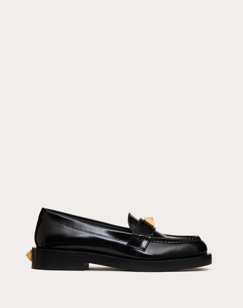 Roman Stud Brushed Calfskin Loafer 30mm for Woman in Black