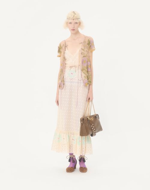 Valentino - Sangallo Midi Dress With Fleur A Jours Fiori - Azure/yellow - Woman - Dresses
