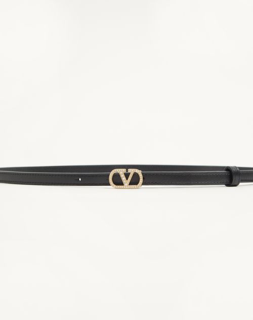 Valentino Garavani - Vlogo Signature Belt In Shiny Calfskin With Crystals 10 Mm - Black - Woman - Belts