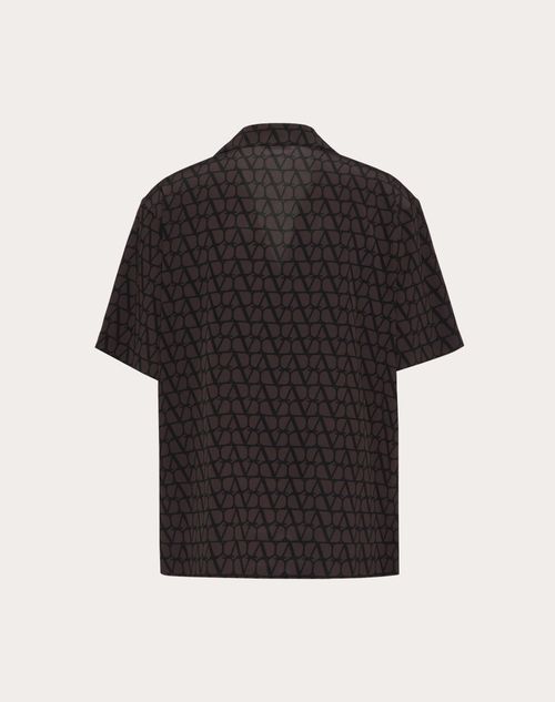 Valentino - Kurzärmliges Seidenhemd Mit Durchgehendem Toile Iconographe-druck - Ebenholz/schwarz - Mann - Hemden