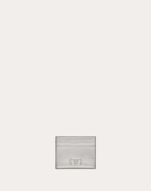 Valentino Garavani - Vlogo Signature Metallic Grainy Calfskin Cardholder - Silver - Woman - Wallets And Small Leather Goods