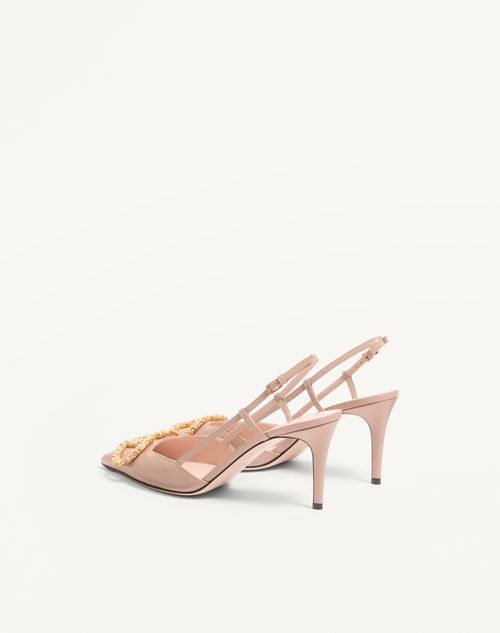 Valentino Garavani - Décolleté Slingback Vlogo Signature In Vitello Con Logo Gioiello 80mm - Rose Cannelle - Donna - Décolleté