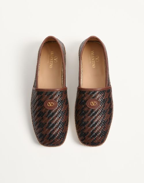 Valentino Garavani - Palm Avenue Houndstooth Espadrilles In Woven Leather - Bark Brown - Man - Man Shoes Private Promotions