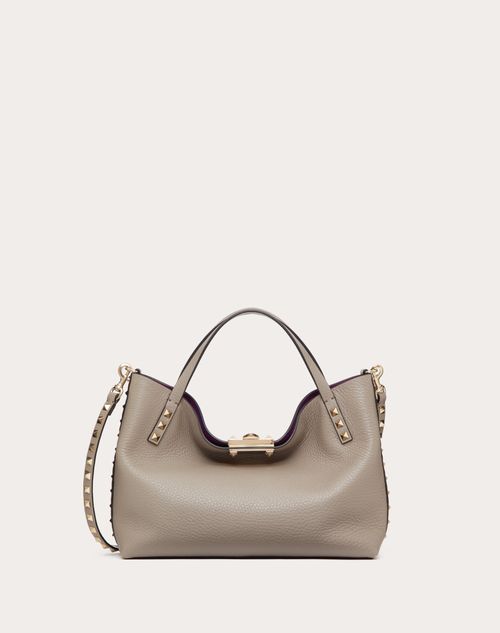 Valentino Garavani - Small Rockstud Grainy Calfskin Bag With Contrasting Lining - Dove Grey - Woman - Valentino Garavani Rockstud