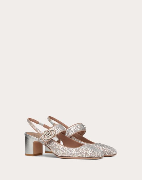 Valentino Garavani - Mary-jane Vlogo Locker Slingback Pumps With Crystals 60mm - Crystal/silver - Woman - Pumps