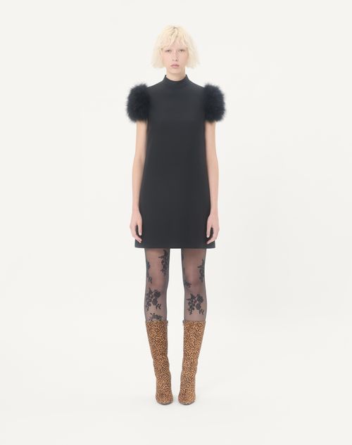 Valentino - Short Crepe Couture Dress With Feathers - Black - Woman - Dresses