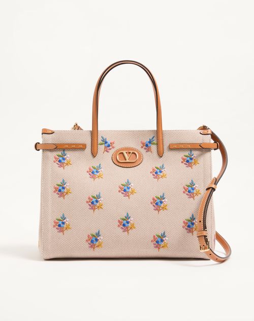 Valentino Garavani - Valentino Garavani Antibes Medium Shopping Bag In Embroidered Canvas - Natural/multicolor - Woman - Totes