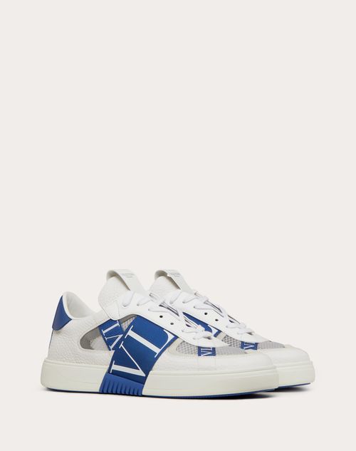 Valentino Garavani - Vl7n Low-top Sneakers In Calfskin And Mesh Fabric With Bands - White/blue - Man - Shoes