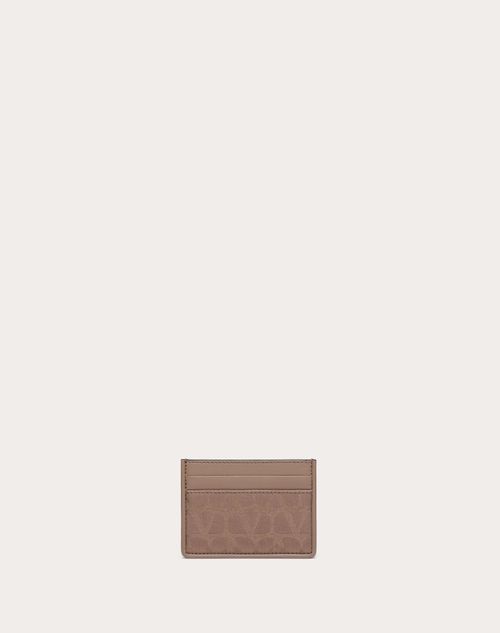 Valentino Garavani - Toile Iconographe Card Holder In Technical Fabric With Leather Details - Clay - Man - Wallets And Small Leather Goods