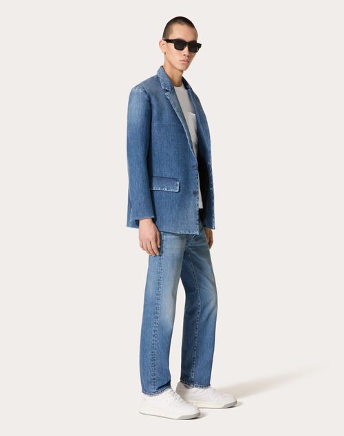 Valentino - Giacca Monopetto In Denim Accoppiata Con Scuba - Denim - Uomo - Denim