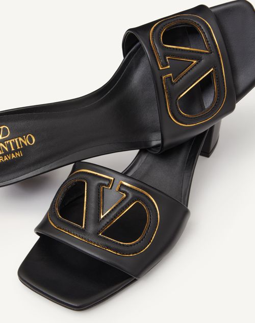 Valentino Garavani - Vlogo Cut-out Slide Sandal In Calfskin 60mm - Black/antique Brass - Woman - Sandals