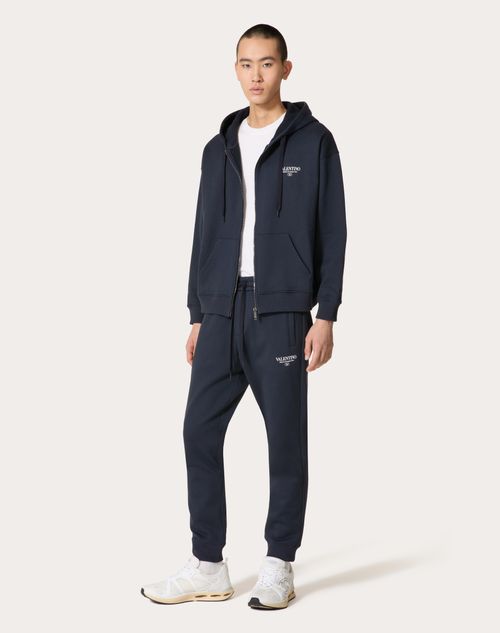 Valentino - Cotton Jogging Trousers With Valentino Print - Navy/white - Man - Trousers And Shorts