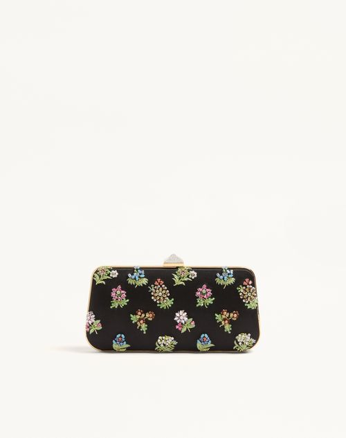 Valentino Garavani - Carry Secrets Satin Minaudiere With Floral Embroidery - Black/multicolour - Woman - Clutches