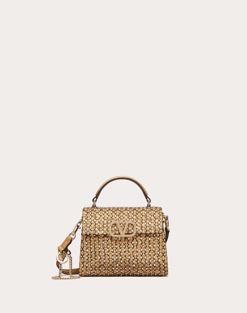 Mini Vsling Handbag In Woven Metallic Nappa Leather for Woman in Antique Brass Valentino US