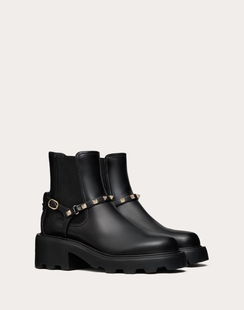 Valentino Garavani - Bota Beatle Rockstud De Cuero De Becerro Con Tacón De 55 mm - Negro - Mujer - Botas