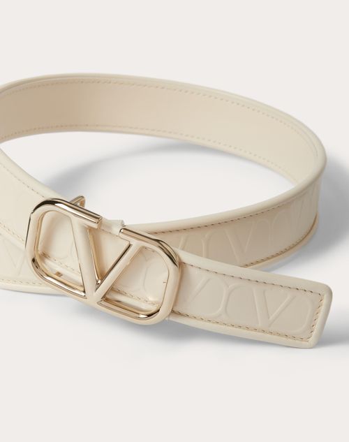 Valentino Garavani - Valentino Garavani Leather Toile Iconographe Calfskin Belt 30 Mm - Light Ivory - Woman - Belts - Accessories