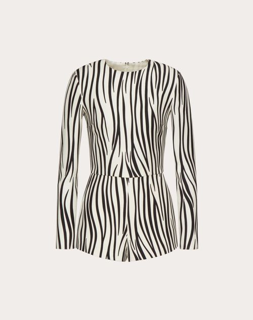 Valentino - Crepe Couture Playsuit With Zebra 1966 Print - Ivory/black - Woman - Ready To Wear