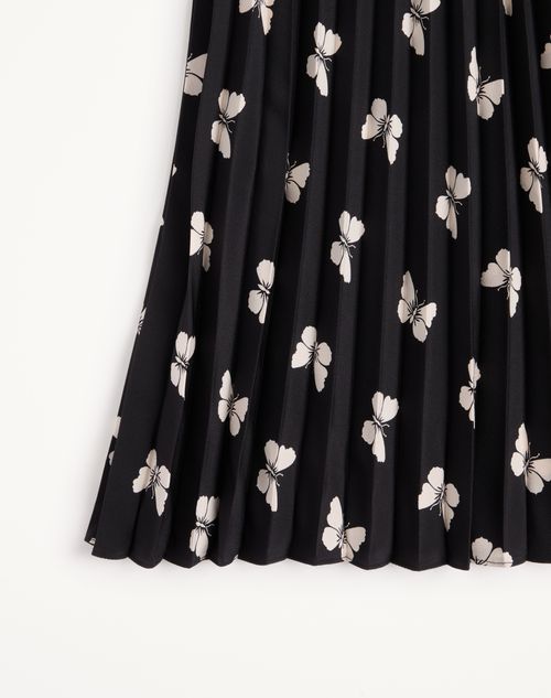 Valentino - Valentino Midi Skirt In Butterflow Print Crepe De Chine - Black/vanilla - Woman - Skirts
