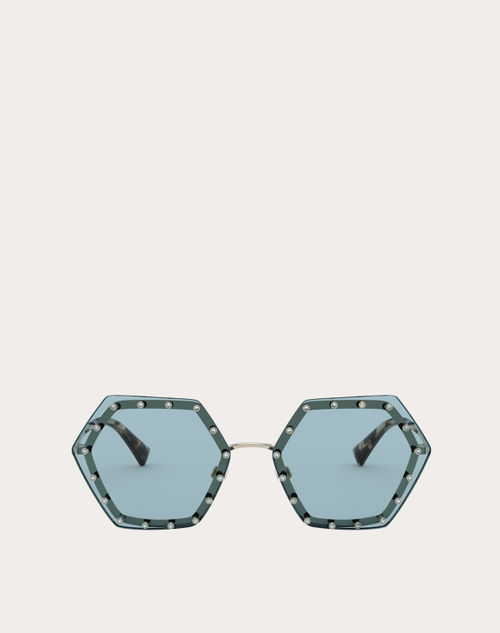 Valentino - Hexagonal Metal Frame With Crystal Studs - Azure - Woman - Woman Bags & Accessories Sale