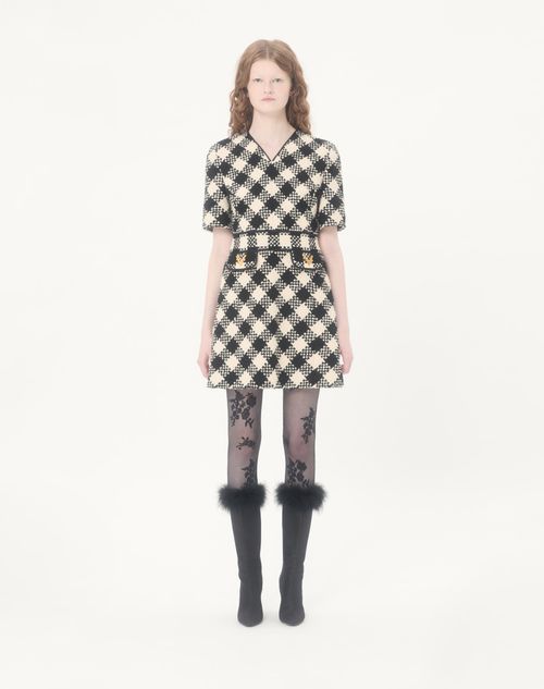 Valentino - Damier Tweed Dress - Birch/black - Woman - Dresses